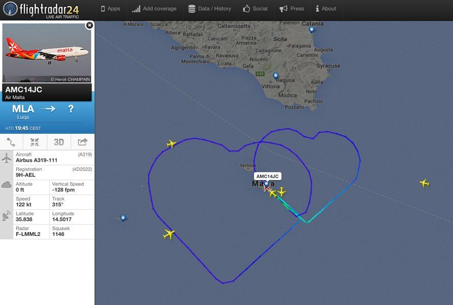 マルタ航空機の航跡データ