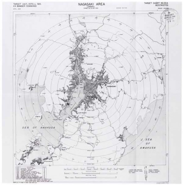 長崎の原爆投下ターゲットマップ（写真：米国立公文書館）