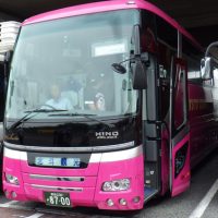 ピンク色のバス