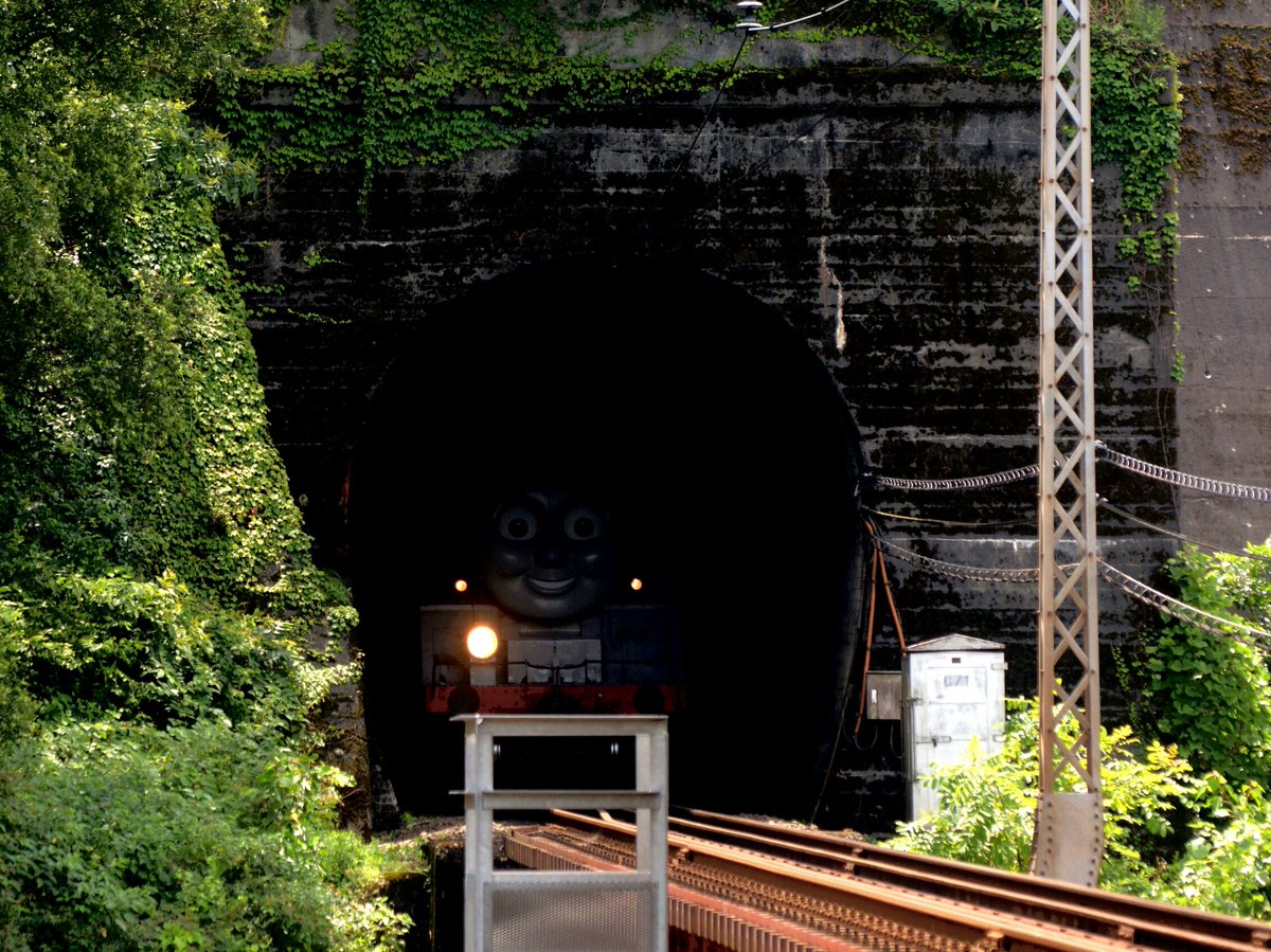 最高に怖い鉄道写真？トンネルからドッキリ　大井川鐵道のトーマス号