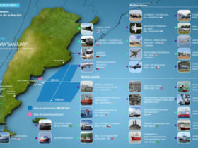 捜索にあたる航空機・艦船と捜索範囲（画像：Armada Argentina）