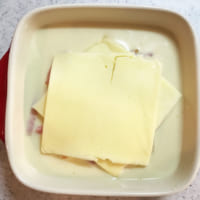 4：とろけるチーズ2枚を3にのせます。