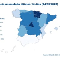 2020年3月24日現在のスペイン国内における新型コロナウイルス感染者の分布（Image：スペイン保健省）