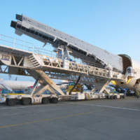 中部国際空港での787主翼コンポーネント積み込み作業（Image：Boeing）