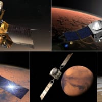 データを中継する火星を回る5つの人工衛星（Image：NASA）