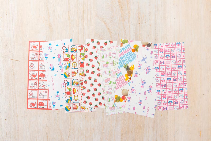 シモジマの人気包装紙8柄が描かれた「ファンシー柄メモ帳」