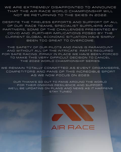 エアレース世界選手権2022年開催断念の声明