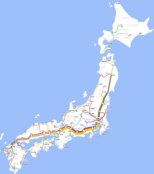 新幹線に加え在来線特急の運転本数を書き加えた路線図（きつねさん提供）