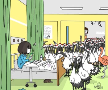 もしも千羽（の）鶴が病室にやってきたら？　シュールなイラストが話題。