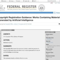 AI自動生成イラストの著作権登録に関するアメリカ連邦政府の官報（スクリーンショット）